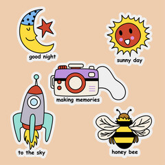 Set of cartoon kawaii sticker