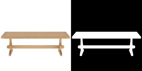 3D rendering illustration of a long wooden table