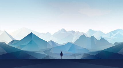 Minimalist Mountain Range with Hiker Silhouette in Gradient Sky, Inspiring Exploration and Growth for Men's Inspirational Backgrounds