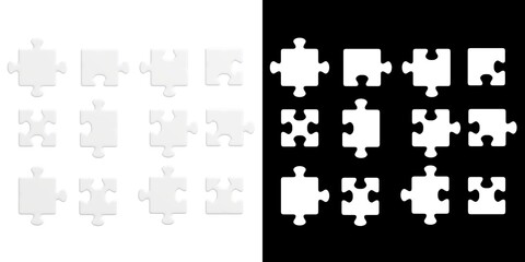 3D rendering illustration of some jigsaw puzzle tiles