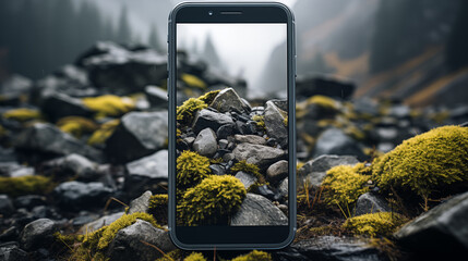 Smartphones with high-performance cameras take close-up or zoom photos to show the details of rock