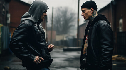Fototapeta premium Two gang members having conversation in the street