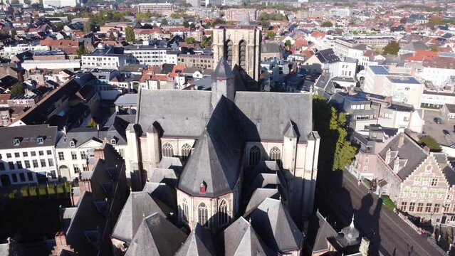 drone video Saint-Michel Church, Sint-Michielskerk Ghent Belgium Europe	