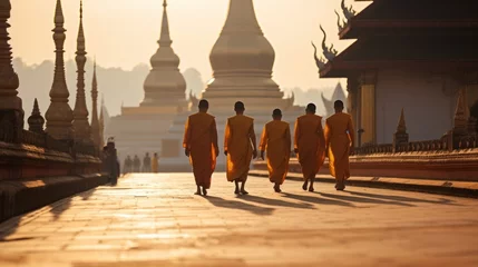 Fotobehang Novices walk through Wat Phra That Luang, Lao PDR © somchai20162516