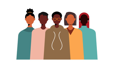 Black Community People. African Male and Female Character Gathered Together Illustration
