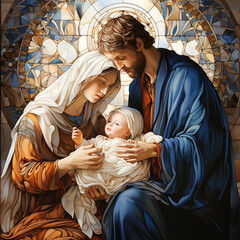  traditional Catholic art representation of the Holy Family.AI generativ. - 670609603