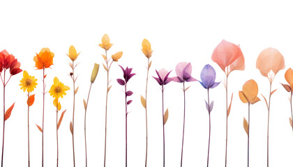 red orange yellow purple pink flowers isolated on transparent background cutout