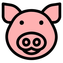 pig icon, piggy silhouette linear sign isolated on white background