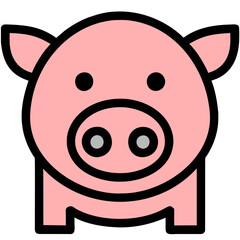 pig icon, piggy silhouette linear sign isolated on white background