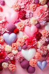 Obraz na płótnie Canvas Valentine's Day background with colourful flowers. AI generativ.