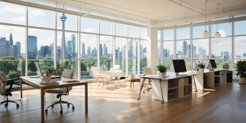 Bright, spacious office. Office work in a comfortable room. Working atmosphere.