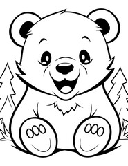 Cute Coloring Page with Bear, Vector Character Illustration