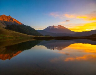 エモーショナルな夕焼けが映る湖