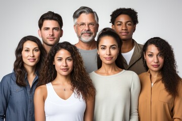 A diverse group posing together in studio.