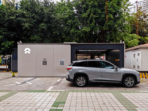 Chongqing,China-Oct,28th 2023:  Chinese multinational automobile manufacturer NIO's battery-swapping station. It's  an alternative to conventional charging stations.