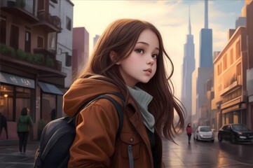 Obraz premium Portrait of a urban girl walking on the street.