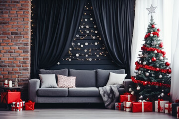 Room decorated in New Year's or Christmas style