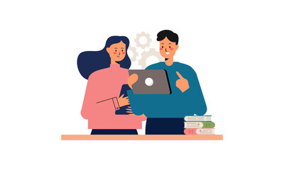Office Worker Having Discussion with Colleague. Business Discussion Concept Flat Design Illustration