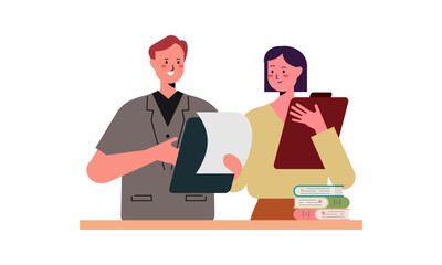 Office Worker Having Discussion with Colleague. Business Discussion Concept Flat Design Illustration