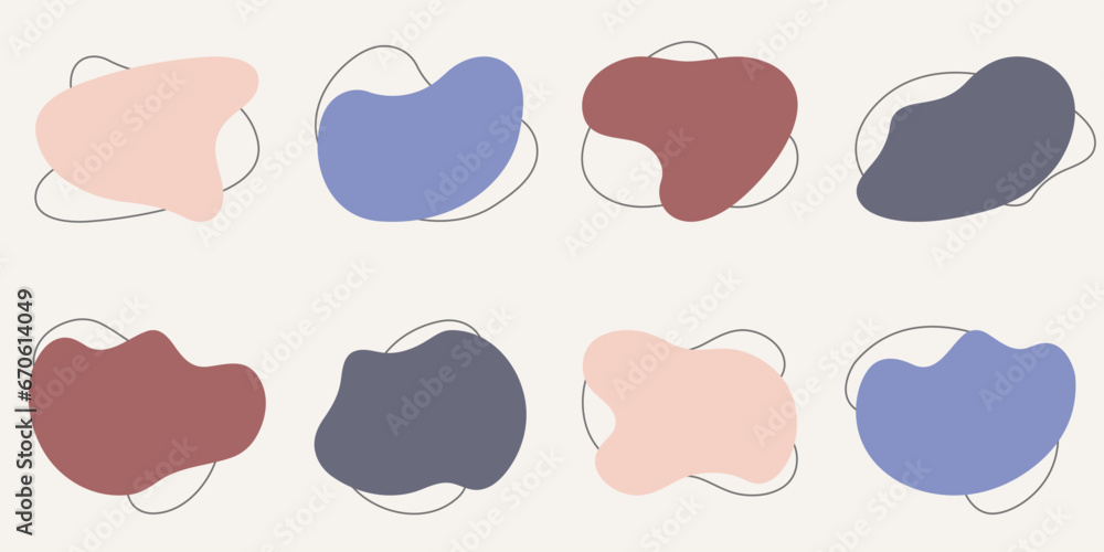 Aufkleber fluid amorphous shape collection. organic random form. irregular color blob set. wave amoeba. blotch
