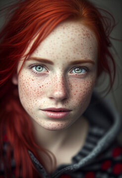 A woman with red hair and freckles.. AI Generated