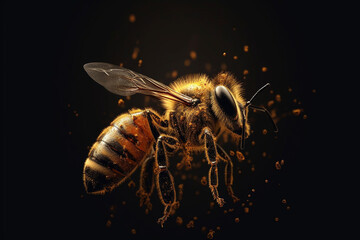 Honeybee with insect on black background. 3d illustration.