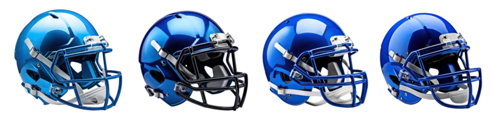 Fotobehang Set of modern blue football safety helmets, sports protection for the head. Isolated on a transparent background. PNG, cutout, or clipping path. © Transparent png