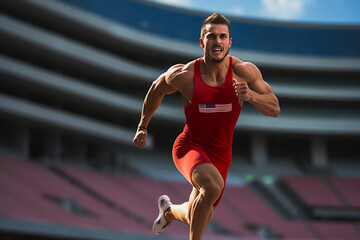 Fototapeta premium Track training male person young adult stadium athletics run men active sport fitness