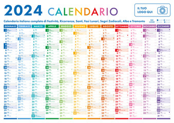 2024 Italian Planner Calendar with Vertical Months on white background - obrazy, fototapety, plakaty
