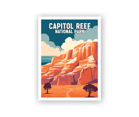 Capitol Reef National Parks Illustration Art.