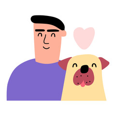 Owner with his dog. Friendship. Flat design. Vector illustration on white background