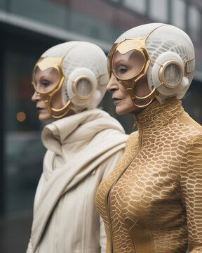 Generative AI of elderly women in futuristic bionic outfits
