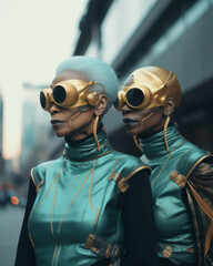 Generative AI of elderly women in futuristic bionic outfits