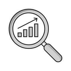 A magnifying glass icon with a graph, representing data analysis, data exploration, data visualization, statistics, analytics, performance, and results.