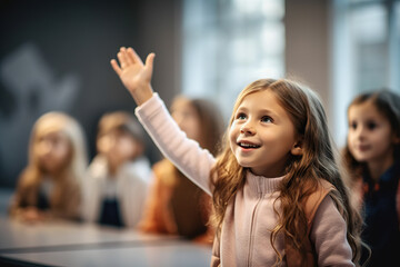 Engaged Students in Classroom Children Raise Their Hands to Answer, Embracing the Back to School Spirit. created with Generative AI