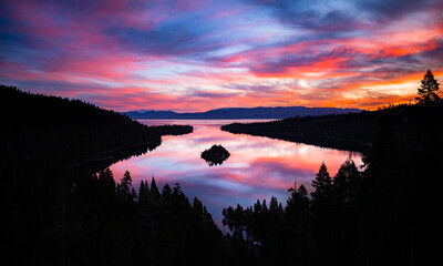 Beautiful Sunrise Over Emerald Bay at Lake Tahoe 
