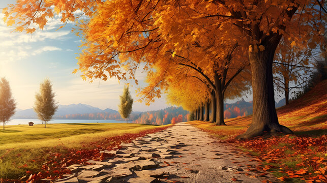 Fantasy Landscape HD Wallpaper,Amazing Autumn Scenery Images ,autumn in the forest,AI Generative 