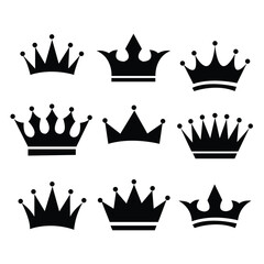 9 Crown vector icons set. Illustration isolated for graphic and web design.