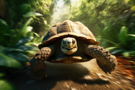 Giant tortoise running fast