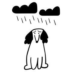 Stray dog. Vector outline illustration. Graphic design. Sadness, loneliness, depression.