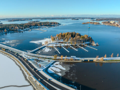 Cityscape view of Finnish town Vaasa, Hietasaari