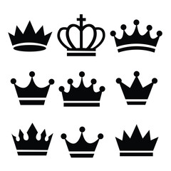 9 Crown vector icons set. Illustration isolated for graphic and web design.