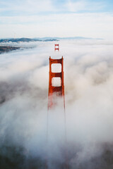 San Francisco Golden Gate Bridge Covered in Thick Fog / Clouds 