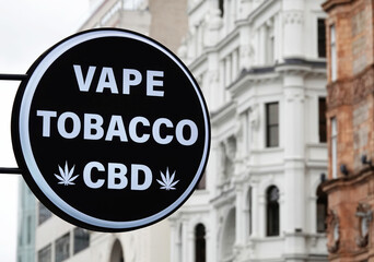 Vape Tobacco CBD sign on a wall of a building in London, UK. 