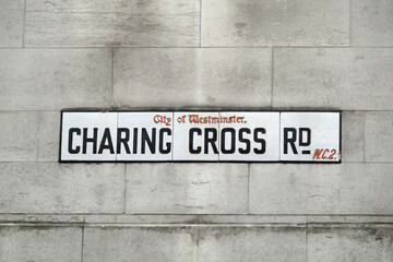 Charing Cross Road sign in London WC2, UK. 
