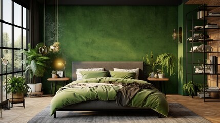 3d green wall  Modern Luxury Room with a View and Deluxe Bed