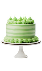 Elegant light green striped cake with buttercream rosettes on a cake stand, perfect for celebrations and birthdays. Transparent Background
