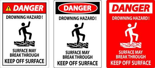 Danger Sign Drowning Hazard - Surface May Break Through, Keep Off Surface