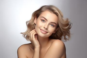 Radiant Beauty and Skin Care Smiling Woman with Healthy Facial Skin and Natural Makeup in Closeup Portrait. created with Generative AI