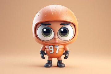 American football player with red helmet and red ball, 3d render
